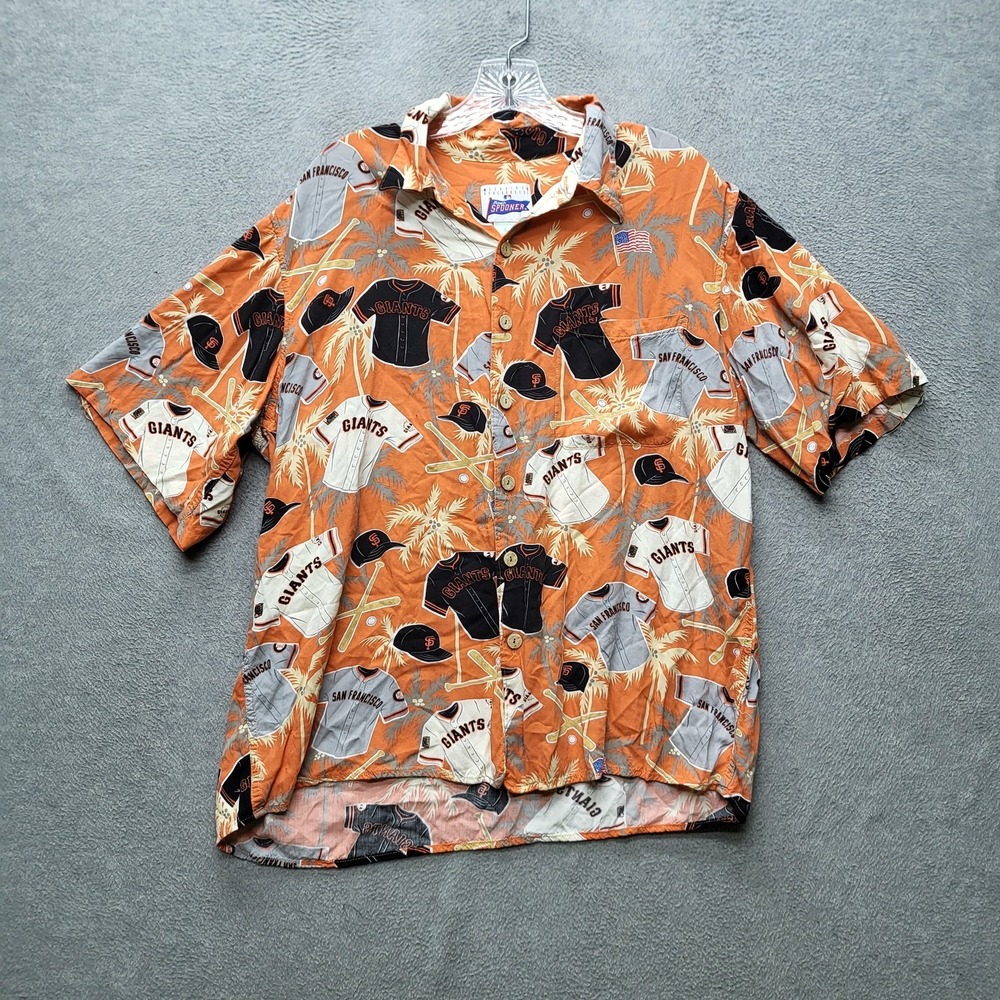 VINTAGE San Francisco Giants Men Button‎ Up Shirt L Orange Reyn Spooner 90s